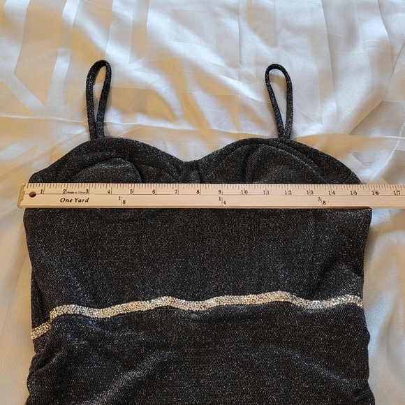 DB Studio Black Metallic Sweetheart Corset Midi Dress Sz 10 - Picture 10 of 15